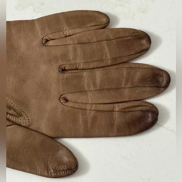 Vintage Women’s Medium Brown Soft Leather  Lined Short Gloves by Grandoe Sz 7 - Picture 3 of 7